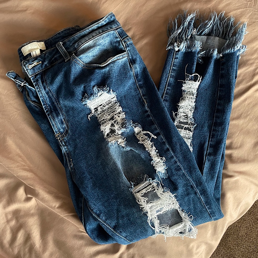 Forever 21 ultra high rise crop distressed jean 14